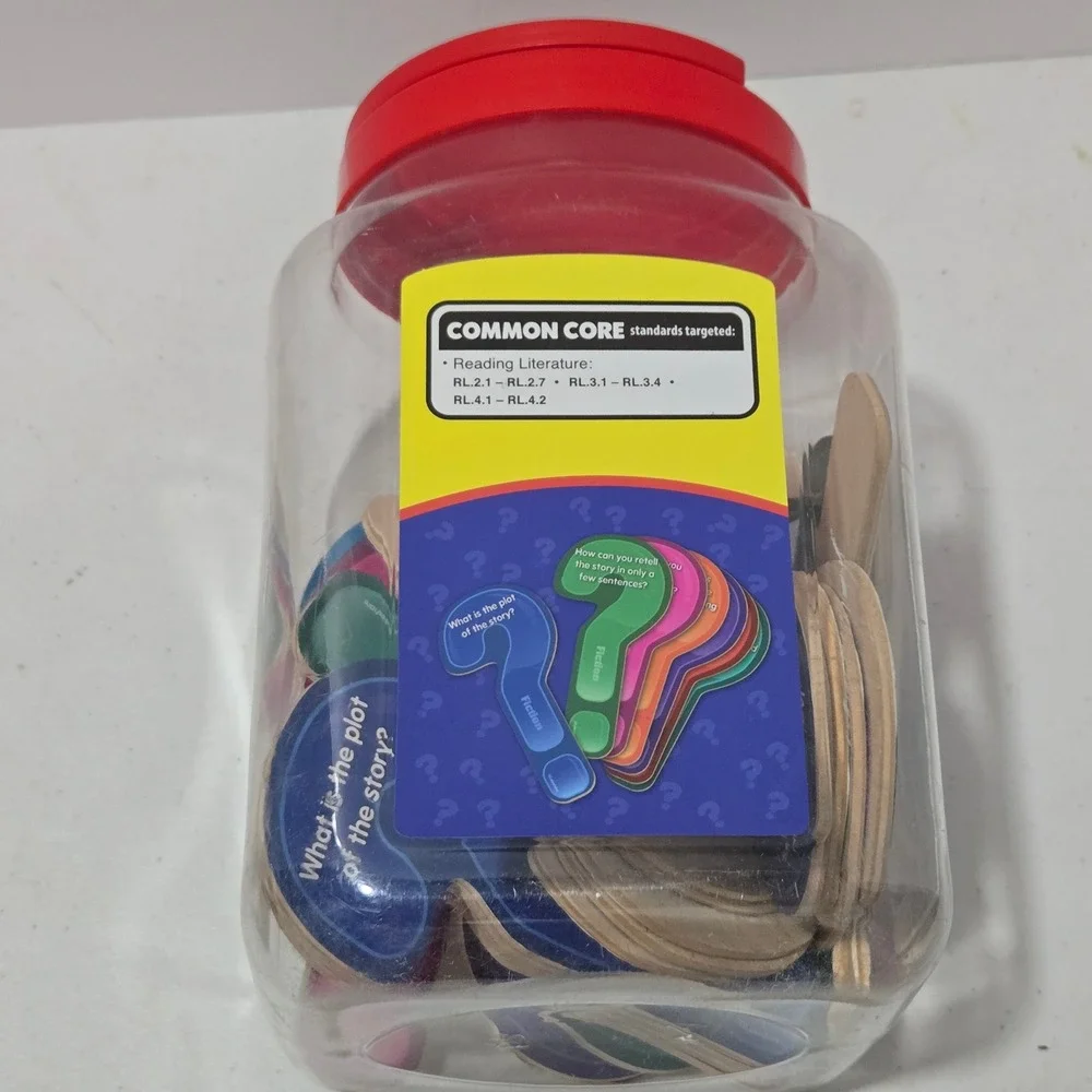 Lakeshore Pick-A-Question Fiction Comprehension Tub PP887 35 Wooden Sticks